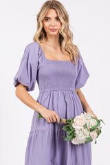 Lavender Smocked Square Neck Puff Sleeve Tiered Maxi Dress