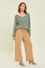 Camel Wide Leg Drawstring Maternity Pants