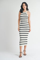 Ivory Striped Fitted Maternity Knit Dress