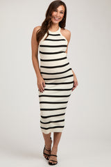 Ivory Striped Fitted Maternity Knit Dress