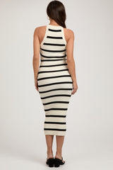 Ivory Striped Fitted Maternity Knit Dress