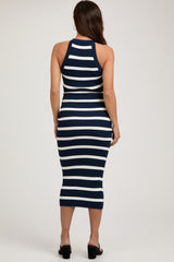 Navy Striped Fitted Maternity Knit Dress