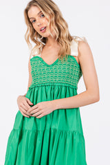 Green Ribbon Strap Tiered Maxi Dress