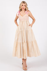 Cream Ribbon Strap Tiered Maxi Dress