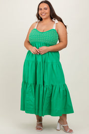 Green Ribbon Strap Tiered Plus Maxi Dress