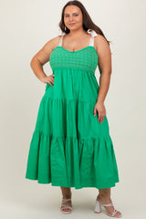 Green Ribbon Strap Tiered Plus Maxi Dress