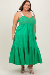 Green Ribbon Strap Tiered Plus Maxi Dress