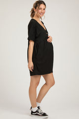 Black Button Down Maternity Romper