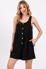 Black Button Front Sleeveless Maternity Romper