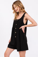 Black Button Front Sleeveless Romper