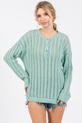 Mint Green Open Knit Front Button Sweater