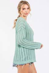 Mint Green Open Knit Front Button Sweater