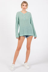 Mint Green Open Knit Front Button Sweater