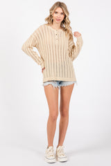 Cream Open Knit Front Button Sweater