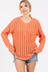 Coral Open Knit Front Button Maternity Sweater