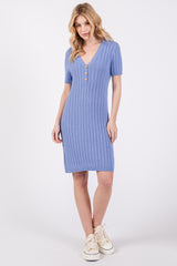 Light Blue Ribbed Knit Maternity Dress