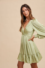 Mint Green Striped Satin Twist Front Dress