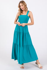 Turquoise Sleeveless Tiered Maternity Maxi Dress