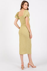 Lime Popcorn Textured Short Puff Sleeve Midi Dress