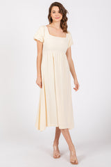 Ivory Puff Sleeve Linen Maternity Midi Dress