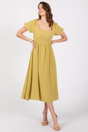 Lime Puff Sleeve Linen Midi Dress