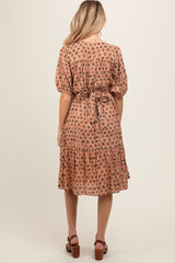 Rust Floral Back Tie Puff Sleeve Maternity Mini Dress