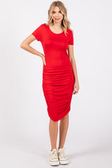 Red Ruched Fitted Dress