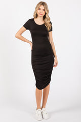 Black Ruched Fitted Maternity Dress