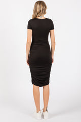 Black Ruched Fitted Dress