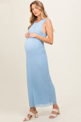 Light Blue Mesh Overlay Maternity Midi Dress