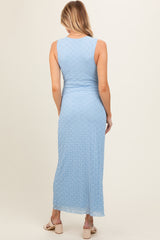 Light Blue Mesh Overlay Maternity Midi Dress