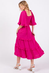 Fuchsia Smocked Ruffle Tiered Midi Dress