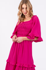 Fuchsia Smocked Ruffle Tiered Midi Dress