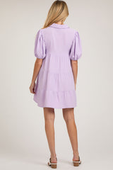 Lavender Button Front Tiered Collared Maternity Dress