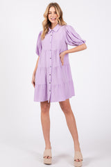 Lavender Button Front Tiered Collared Dress