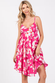 Fuchsia Floral Wrap Top Accent Dress