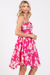 Fuchsia Floral Wrap Top Accent Dress