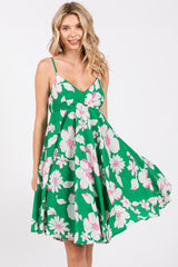 Green Floral Wrap Top Accent Dress