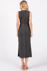 Charcoal Ribbed Wrap Midi Dress