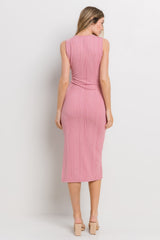 Mauve Ribbed Wrap Midi Dress