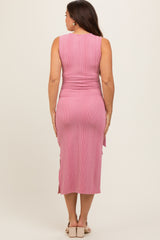 Mauve Ribbed Wrap Maternity Midi Dress