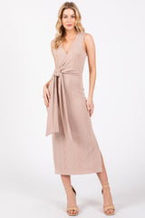 Taupe Ribbed Wrap Maternity Midi Dress