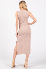 Taupe Ribbed Wrap Midi Dress