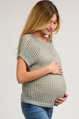 Olive Green Open Knit Maternity Top