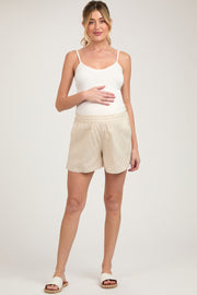 Cream Smocked Waist Maternity Shorts