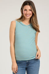 Light Blue Sleeveless Ribbed Maternity Tank Top