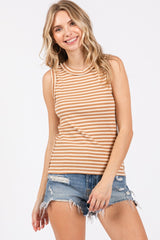 Camel Sleeveless Ribbed Maternity Tank Top