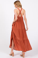 Rust Halter Tiered Maxi Dress