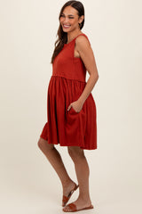 Rust Sleeveless Textured Maternity Dress