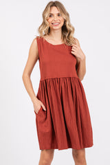 Rust Sleeveless Textured Maternity Dress